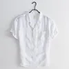Mäns casual skjortor 2023 Spring Men's Linen Shirt Chinese Style Stand Collar Slim Cotton
