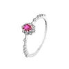 Cluster anneaux Real 925 Ruby en argent sterling anneau de couple pour les femmes filles simples fleurs full diamant anniversaire de vacances bijoux