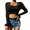 Women's T Shirts Women S Long Sleeve Round Neck Faux Vintage Fur Trim Tops Solid Color Low Cut Summer Basic Crop
