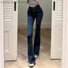 Dżinsowe dżinsy ciemnoniebieskie spodnie dżinsowe dżinsy patchwork patchwork elastyczna dżinsowa moda koreańska vintage szeroka noga dżins do spód T230531