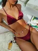 2018 Push-on-XS-Träger Damen Farbverlauf glänzend sexy T-Linie Bademode Schnür-Triangel-Bikini-Set P230530