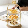 Bakeware Tools European-Style Golden Cake Stand Modern Creative Living Room Party Events Decoration Dessert Three-Layer Table