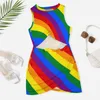 Vestido LGBT Rainbow Bodycon Summer Summer Gay Pride Dresses New Woman Hollow Out Design Design vestido de moda coreana Grande tamanho 3xl 4xl