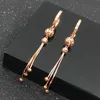 585 Purple Gold Round Bead Soft Chain Tassel Drop Earrings for Women 14K Rose Gold Luxury Exquisite Fashion Wedding Jewelry