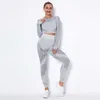 Trainingspakken voor dames Trainingssets voor dames 2-delig naadloos trainingspak trainingspak met hoge taille en crop top gymkledingset J230525