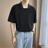 Męskie koszulki biuro pracy biznesowe Summer 2xl ponadgabaraty mężczyźni Polo Fashion Casual Korean Harajuku Waffle Tekstura Czarna Biała Plain Tops