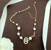 Luxury Designer Double Letter Pendant Necklaces 18K Gold Plated Crystal Pearl Rhinestone Long Sweater Necklace for Women Wedding Party Jewerlry Accessories