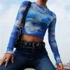 Active Shirts Women Yoga Shirt Printing O-Neck Sport Tops Female Long Sleeve Top Sports Workout Training Dance Clothing