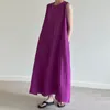 Casual Dresses Women's Summer Vintage Long Tank Belt Dress Sleeveless Cotton Linen Maxi Sundress Korea Style