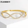 Bangle Flashbuy Simple Rhinestones Geometry Wave Stainless Steel Bracelets Bangles Fashion Gold Color Waterproof Jewelry Gift