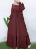 Etnische kleding zanzea vintage moslimjurk vrouwen met lange mouwen maxi vaste zonsondergang gewaad