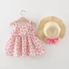 Fille robes 2 pièces été bébé enfant en bas âge vêtements coréen mignon grand arc sans manches fleurs coton infantile princesse robe ensembles BC399