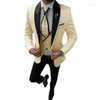 Men's Suits Wedding Suit For Men Classic White Blazer With Black Satin Lapel Tuxedo Groom Wear Slim Fit Costume Homme 3 Piece Male Sets
