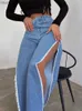 Jeans femininos Fantoye Sexy Slit Slit Hollow Out Jeans Black High Cídhar Metal Button Jeans Summer feminino Slim Spicy Girl Streetwear 2023 T230530