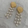 Dangle Earrings 2023 Round Face Thin Shell Natural Baroque Pearl Tassel Exaggerated Retro Temperament