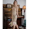 Lässige Kleider Damen Retro 1920er Jahre Perlen Pailletten Blatt Art Deco Gatsby Flapper Kleid Party Abend Pailletten Fransen Kleid