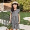 Mädchen Kleider Mädchen Casual Urlaub Kleid Sommer 2023 Teen Kinder Ausgestellte Ärmel Plaid Prinzessin Stil Kinder Patchwork