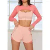 Active Sets 2023 Sexy Survêtements 2 PCS Yoga Set À Manches Longues Découpé Corset Top Avec Fermeture Éclair Taille Haute Shorts Tight Outfit Sportswear