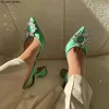 Sandały Amina muaddi green satin CrystalEmbellished klamra sandały Slingbacks buty na wysokim obcasie szpiczasty nosek damskie Luxury Designers Dress shoe Evenin J230525