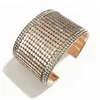 Bangle Gold/Rhodium/Rose Gold Color Rhinestone Open Cuff Wide Chainmail Inlaying Metal Bracelets & Bangles For Women Fashion Jewelry