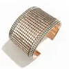 Armreif Gold/Rhodium/Roségold Farbe Strass Offene Manschette Breites Kettenhemd Intarsien Metallarmbänder Armreifen Für Frauen Modeschmuck