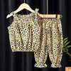 Kleidungssets Mädchen Sommer Kinderkleidung Baby Hosenträger Leopardenmuster Zweiteiliger Anzug Neu und ärmellos
