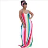 Designer kvinnor Fritidsklänningar med huvudduk Sexig sele Ärmlös färgglad randtryckt solklänning bröllopsmaxiklänning