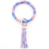 Fashion Multiple Styles Sun Flower/Flag Pattern Leather Wrap Tassels Bracelets Keychain Wristlet Bracelet Tassel Keychains Round Bangle KeyRing