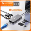 Hubs novoo 8in1 4K 60 Гц USBC Hub Type C к Hdmicabatible Hub 5 Гбит/с USB 3.0 RJ45 PD 100W SD/TF Адаптер слотов для MacBook Pro Air