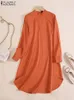 Etnische kleding Zanzea Autumn Women Moslim Tops Solid Color Lange Mouw O-Neck Blouse Vintage Elegante mode Loose Shirt Baggy Islamic Clothing 230529