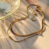 Elegant 18k Real Gold Plated Choker Halsband Dubbelskikt Snake Chain Halsband för kvinnor Bröllop smycken gåva lyxigt tillbehör grossist