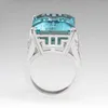 Clusterringen Zilverkleur 925 Princess Sea Blue Topaz Diamond Ring Square Gemstone Bizuteria Anillo Jewelry for Women Sapphire Box
