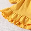 Conjuntos de roupas 3M-24M Baby Girl Amarelo Top de algodão com shorts florais e laço Terno de três peças para uso no verão