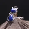 Solitaire Ring Real 925 Sterling Silver Lapis Lazuli Natural Stone Ring Lovely Cat Rings For Women Exquisite Fine Jewelry 230529