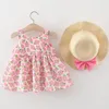 Fille robes 2 pièces été bébé enfant en bas âge vêtements coréen mignon grand arc sans manches fleurs coton infantile princesse robe ensembles BC399