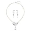 Collana Orecchini Set Donna Lucido Lucido Catena di Estensione Decorazione Splendidi strass finti gioielli di perle