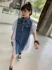 Abiti da ragazza che vendono vestiti patchwork di jeans per bambini Camicie a righe per bambini Vestiti per adolescenti Moda per bambini Vintage 6-16 anni Wz779