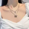 Collares con colgantes, collar de mariposa de perlas multicapa de moda, cadena de clavícula de cristal con incrustaciones de corazón de doble capa para joyería de mujer