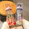 2000 ml di acqua portatile carina bevanda e sport bottiglia di bottiglia di plastica ecologica grande tazza di fitness con scala temporale P230530