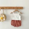 Kledingsets 2023 Nieuw aankomsten Babymeisjes Solid tankandfloral shorts Summer Kleding Suit jurk Bloemen tweedelige set