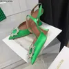 Sandały Amina muaddi green satin CrystalEmbellished klamra sandały Slingbacks buty na wysokim obcasie szpiczasty nosek damskie Luxury Designers Dress shoe Evenin J230525