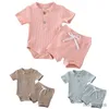 Комплекты одежды для малышей, летняя детская одежда для мальчиков, шорты с короткими рукавами для девочек, однотонные комплекты одежды из 2 предметов для новорожденных