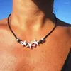 Choker creatieve zeester pentagram hanger kettingen voor vrouwen vintage bohemian stijl handgemaakte lederen koord ccb sieraden accessoires