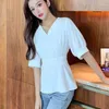 Women's T Shirts Women's Clothes Spring And Summer Mid-Sleeve T-Shirt Fashion Stylish White Shirt Belly Covering Short Waist Slimming