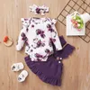 Clothing Sets 0-18 Newborn Baby Girl Clothes Set Floral Print Long Sleeve Romper Top and Suspender Skirt Headband Cute Outfit