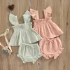 Zestawy odzieży Summer 2023 Baby Girls Suit Zestaw solidnych bawełnianych pościel