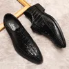 Hommes chaussures en cuir oxford Crocodile motif en cuir de vache véritable classique hommes chaussures habillées noir marron à lacets mariage chaussure formelle