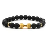 Jln Lava/Prodcanic Lion Buddha Bracelet Black Lava 8mm Stone Bead Bead for Men Jewelry