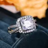 Cluster Ringen Mode Eenvoudige Vierkante CZ Voor Vrouwen Glanzende Bruids Bruiloft Accessoires Elegante Dame Ring Hoge Kwaliteit Sieraden Groothandel