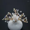 Haarclips Damesimitatie Jade Witte bloemen Kroon Lange Tassel kapseloorbellen Set Ancient Hanfu Hoofddeksels
